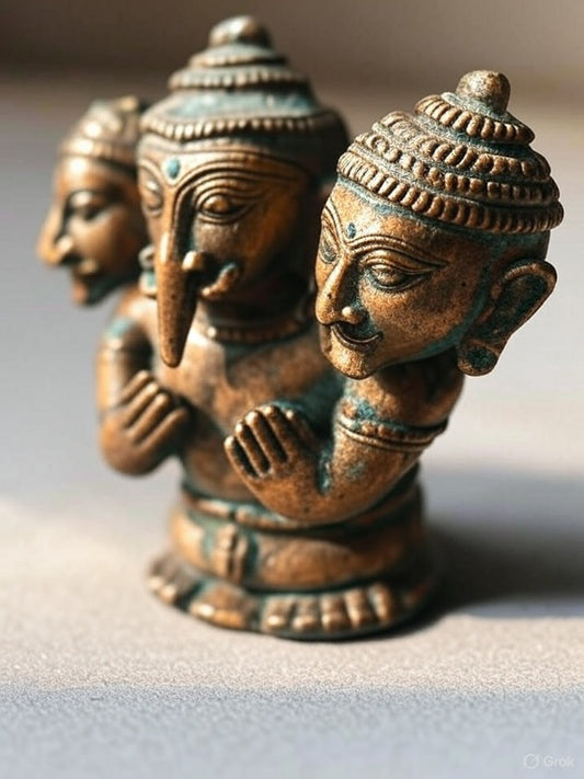 Exotic colonial British Indian ChaturMukha Ganesha antique artefact - Large